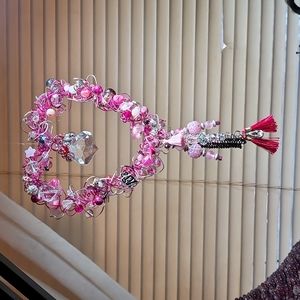 "Sun Catcher" A Frizzy K Lizzie original, gorgeous, silver & pink; 9.5"L x 6"W.